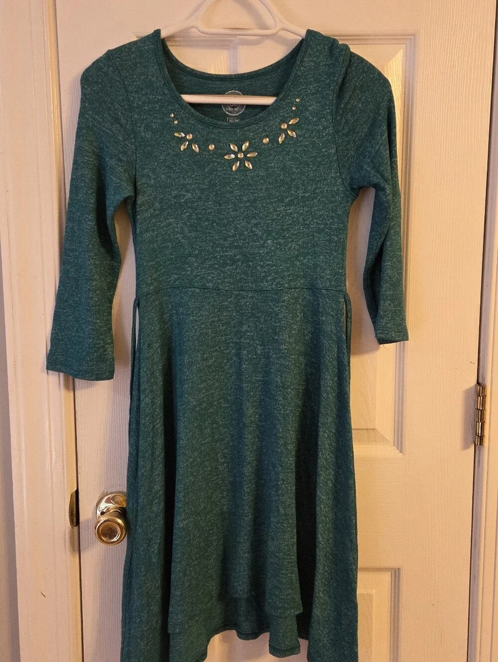 🦦5/$10🦦​SO Teal Green Rhinestone Embellished Long Sleeve Skater Dress XL 14